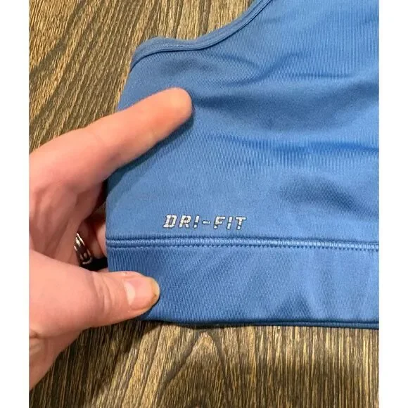 Nike Womens Dri-Fit Racer Back Sports Bra Swoosh Pullover Stretch Blue Size M - Picture 2 of 5